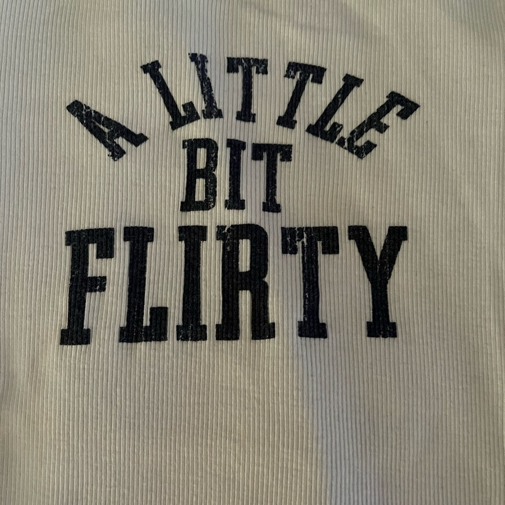 White Ribbed “A Little Bit Flirty” Tee Shirt - Picture 2 of 5
